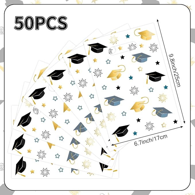 Hxezoc 50 Pieces Graduate Gift Bags with Handle, Plastic Treat Candy Bag Graduation Party Favor Bags for Graduation Season Themed Party Decoration Supplies