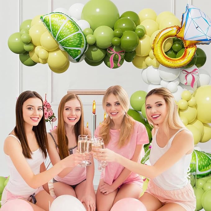 Margs and Matrimony Bachelorette Balloon Garland Arch Kit, 154Pcs Dusty Green and Yellow Lemonade Martini Balloons for Bridal Shower Last Single Celebration Wedding Birthday Party Decorations