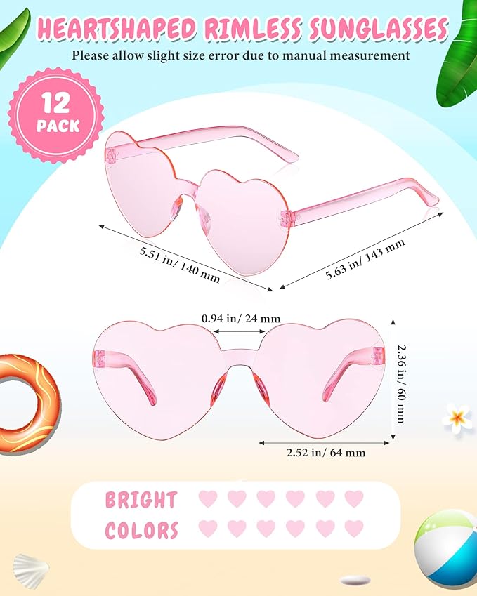 Kanayu 12 Pcs Mixed Style Rimless Sunglasses Retro Party Favors Eyewear for Bachelor Party Photoshoot Costume Accessories