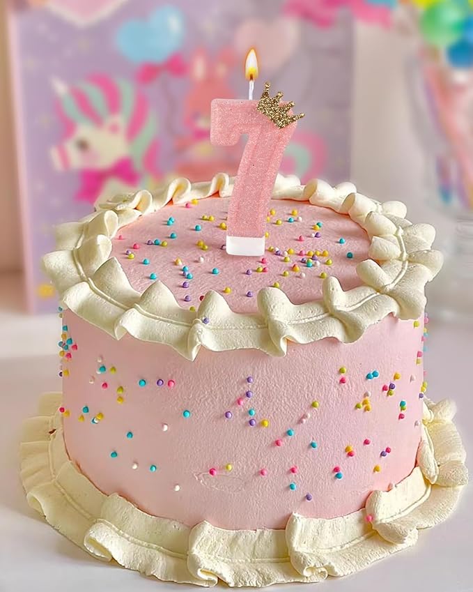 Birthday Candles for Cake, Pink Number Candles, Cake Candles with Cake Topper for Birthday Party Wedding Anniversary Celebrations (7 Candle)