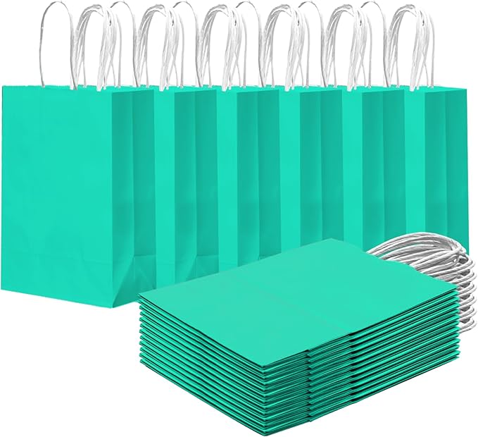 qiqee 24PCS Small Gift Bag with Handles Bulk 8.3"x6"x3" Gift Bags Light Green Bags Multiple Uses (Small Size)