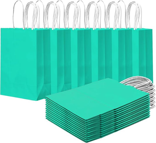 qiqee 24PCS Small Gift Bag with Handles Bulk 8.3"x6"x3" Gift Bags Light Green Bags Multiple Uses (Small Size)