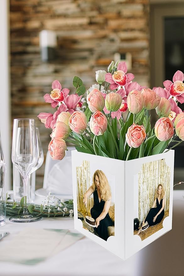 8pcs Photo Centerpiece for Table 6 Inch Photo Frame Box Centerpiece for Birthday Graduation Party Decoration, White