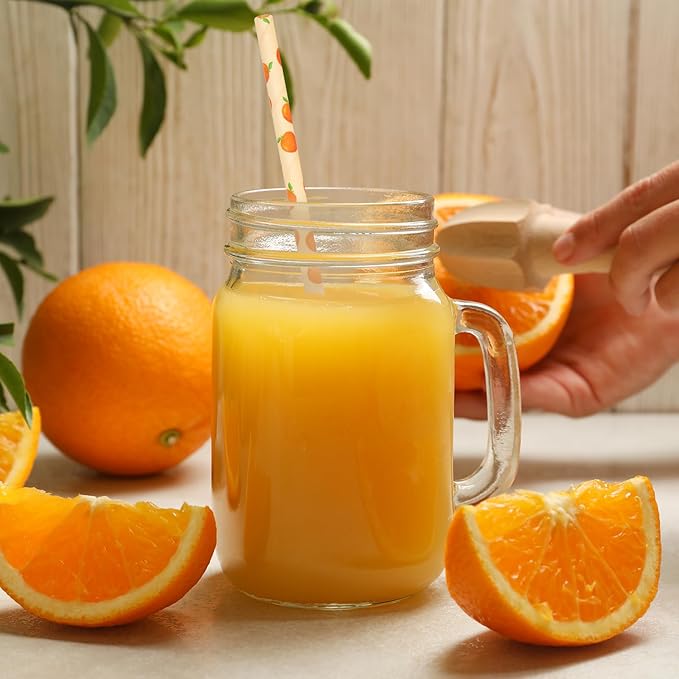 Whaline 200Pcs Orange Paper Straws Little Cutie Drinking Straw Orange Fruit Disposable Straw for Baby Shower Summer Party Supplies