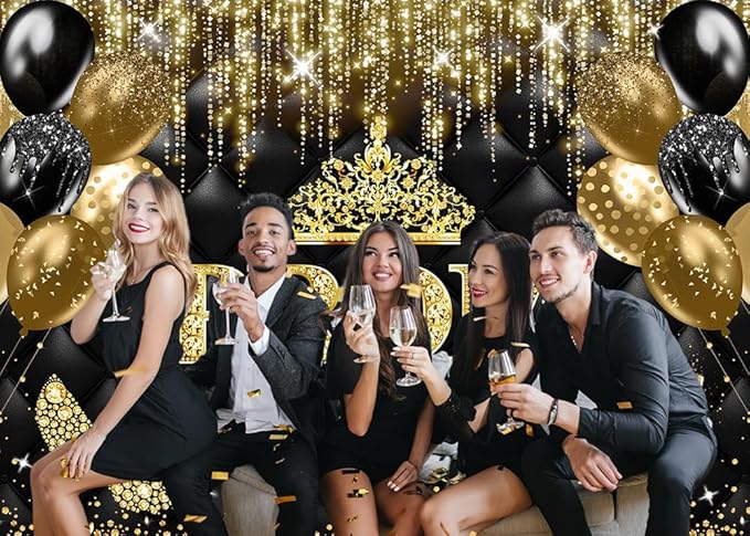 Mocsicka Prom Send Off 2026 Backdrop Crown Graduation Prom Night Party Decorations Banner Gold Balck Dancing Send Off Photography Background Photo Booth Supplies (Gold, 10x7ft(120''x82''))