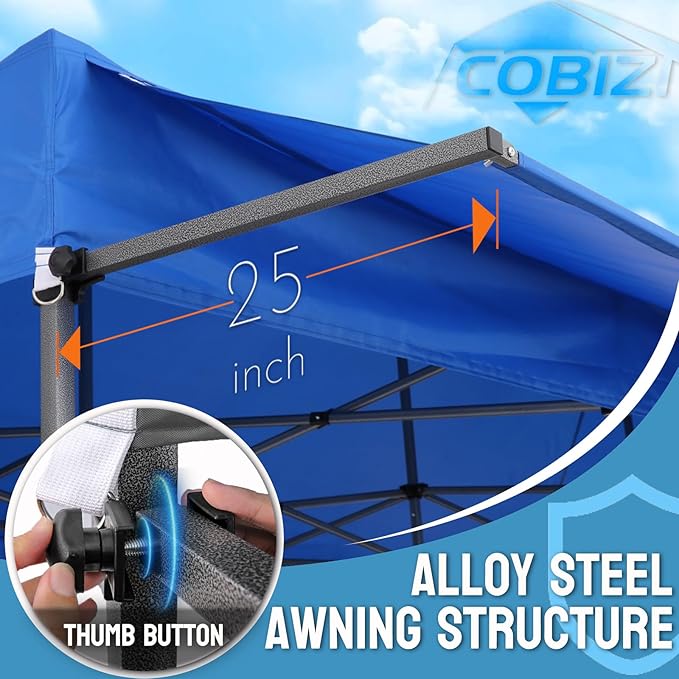 COBIZI 10x20 Pop Up Canopy Tent Heavy Duty with Sidewalls, Outdoor Commercial Canopy with Awning, Waterproof&45 SF Extended Awning, Vendor Tent for Market, Party Events, Blue
