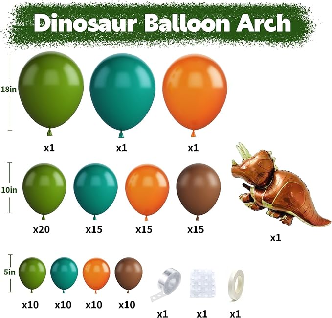 Dinosaur Balloon Arch, Dinosaur Balloon Garland Kit, Retro Green Orange Brown Balloons with Dinosaurs Foil Balloon for Dino Themed Party Decorations Jungle Safari Birthday Party Supplies