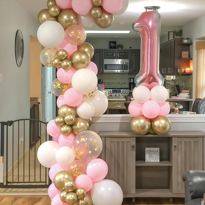 Pink Gold Balloons Set, 60Pcs 12 Inch Pastal Baby Pink Metallic Gold White Balloon with Gold Confetti Latex Balloons for Girls Women Birthday Wedding Baby Bridal Shower Party Decorations Supplies