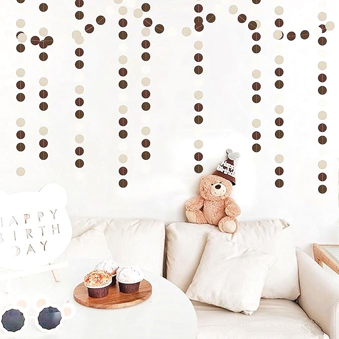 Boho-Brown Fall Baby-Shower Garland Streamers - 52Ft Neutral Beige Champagne Coffee Birthday Party Decorations Hanging Banner, Western Rustic Bridal Wedding Paper Backdrop Decor Huglony