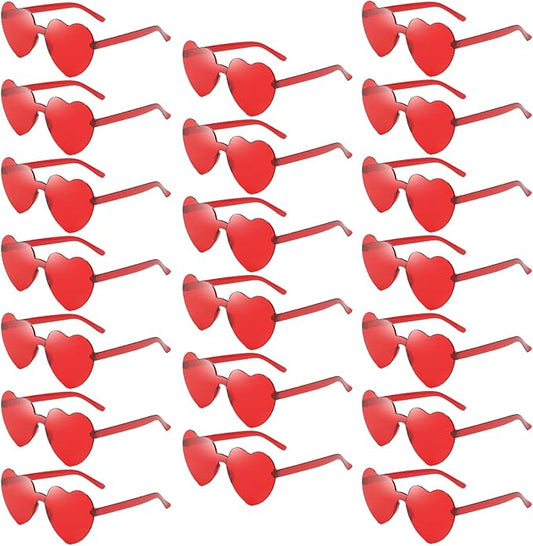 20 Pack Heart Sunglasses for Women Candy Transparent Rimless Bulk Heart Shaped Glasses for Bachelorette Party Favors