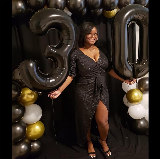 40" Black Number 3 Balloon for Birthday Party Decorations, Large Self Inflating Helium Foil Number Balloons Set 0-9 for Women Men 30th Birthday Graduation 3rd Anniversary Party Decorations Supplies