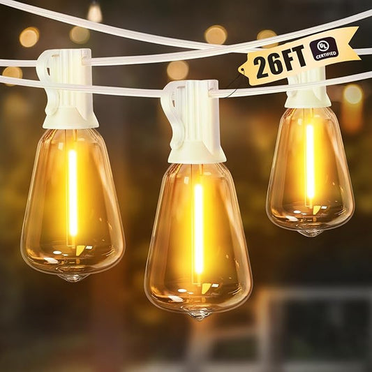 LAMPHOME 26FT Outdoor String Lights Waterproof, Connectable Patio Lights with 12+1 Shatterproof ST38 LED Edison Bulbs, Hanging Lights for Backyard Garden Porch Deck Christmas Party Cafe Outdoor Decor