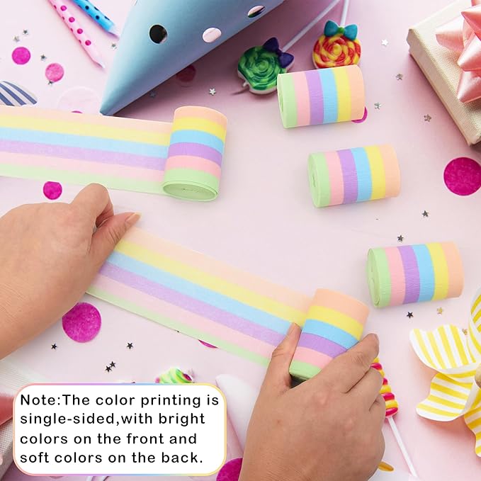 Oubest 12 Rolls Pastel Crepe Paper Streamers - 394 Ft Colorful Party Streamers Bulk for Birthday, Wedding, Baby Shower Decorations, Rainbow Crepe Paper Roll for Backdrop Ceiling Doorway DIY Crafts