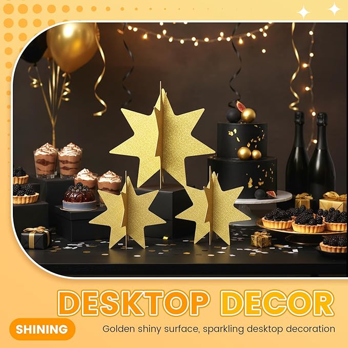 AmazingSpark 18 Pcs Large Star Centerpieces 3D Star Table Decorations in 3 Sizes 10" 8" 6" for Graduation Movie Night Birthday Party Baby Shower Family Gathering Carnival Ceremony (Glitter Gold)