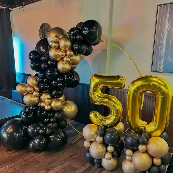 Black and Gold Balloons Garland Arch Kit, Black Gold Balloons for Class 2026 Graduation Class Decorations, Birthday, Retirement, Anniversary, New Year Party Decorations