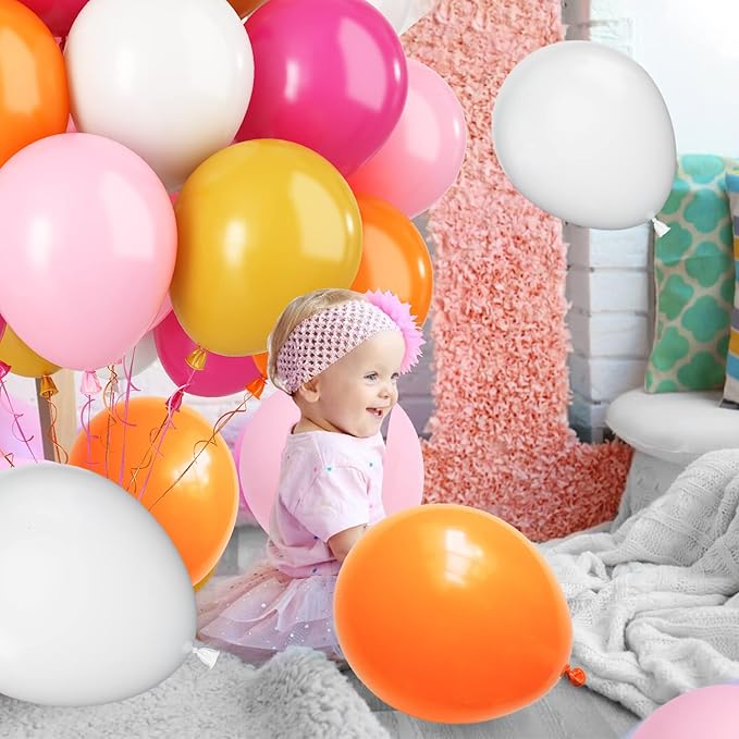 Paready Pink and Orange Latex Balloons, 60 Pcs 12 Inch Hot Pink and Yellow Autumn Balloons for Birthday Baby Shower Thanksgiving Party Engagement Anniversary Wedding Bridal Shower Festival Decoration