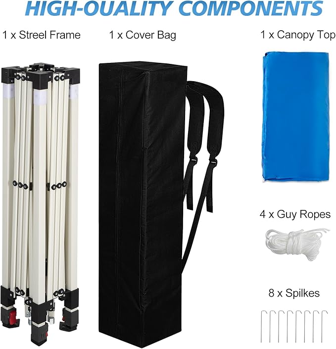 WEIZE 10x10 Slant Legs Pop Up Canopy Tent, 1-Button Push Setup Canopy Tent, Adjustable Height Instant Portable Shelter, Protable Backpack, Easy Outdoor Sun Shade for Events, 8x8 Top, Blue
