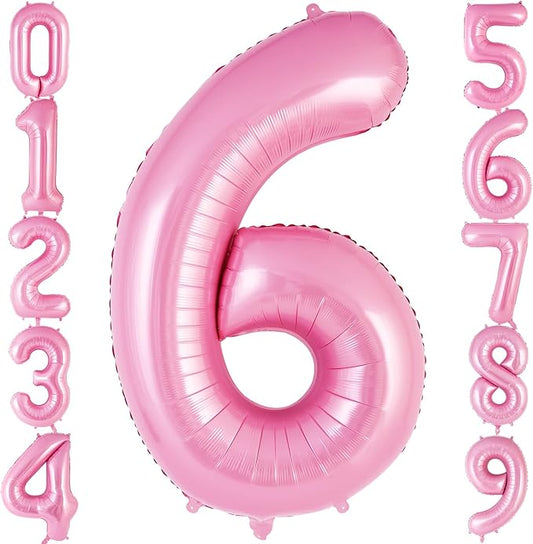 Pink Number 6 Balloon 40 Inch, Big Large Foil Helium Number Balloons, Jumbo Giant Mylar Number 6 Balloons for 6 Year Old Birthday Party Decorations Supplies Anniversary Celebration