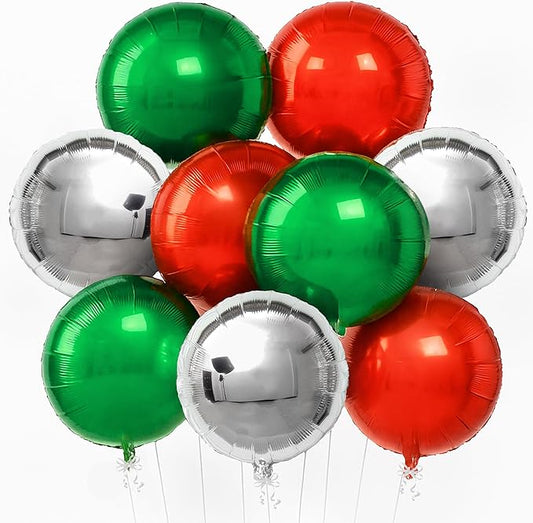 KatchOn, Red Green Christmas Balloons Set - 18 Inch, Pack of 12 | Large Round Foil Balloons for Christmas Decorations Indoor | Holiday Party Decor, Winter Weddings, Birthdays and Festive Celebrations