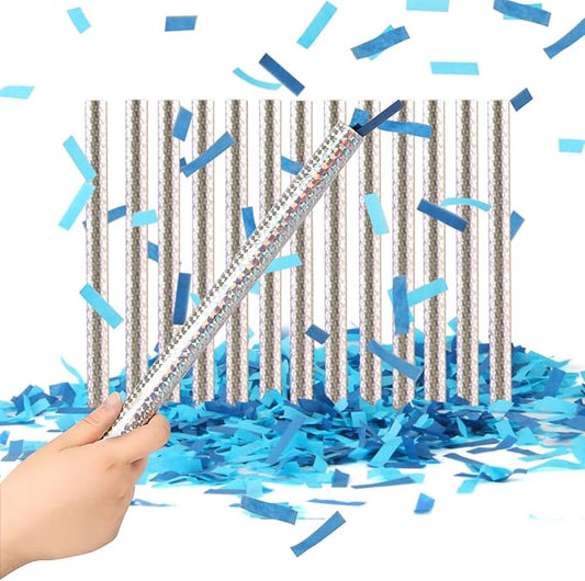 BATTIFE It's a Boy, 12Pack Gender Reveal Confetti Wands, Tissue Paper Confetti Flick Flutter Sticks for Baby Boy Born Shower Party Decorations Supplies, Shoot Poppers, 14inch Blue