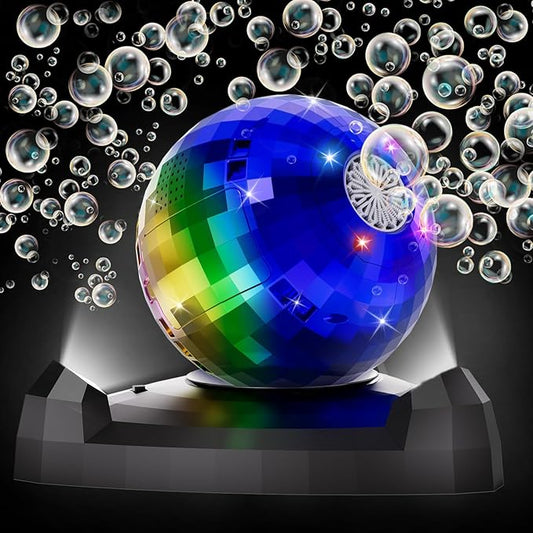 Bubble Machine for Kids & Toddlers 1-3, Automatic Disco Bubble Blower Maker with Bubble Solution, LED Lights & 360° Rotation, 10000+ Bubbles Per Min, Outdoor Game Toy for Easter Birthday Party