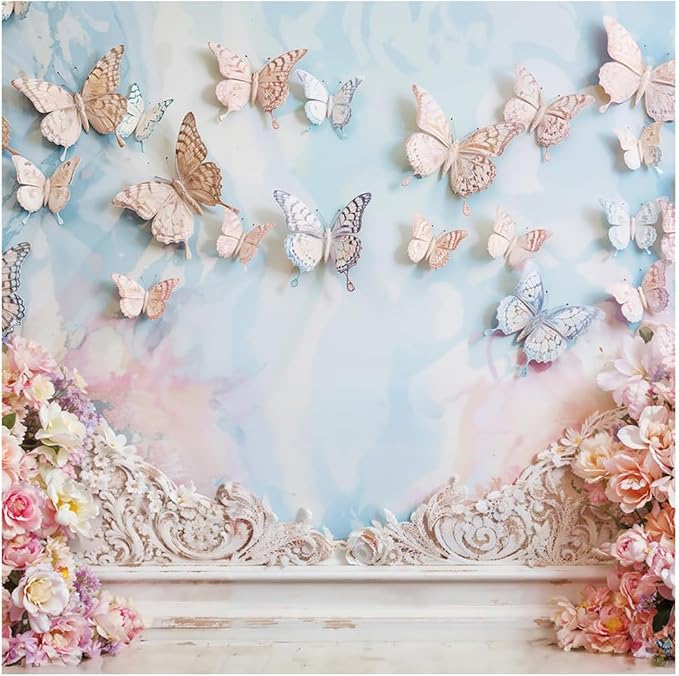 Kate 6.5x6.5ft Children Birthday Party Photo Background Dreamworld Butterfly Wall Pink Flowers Decoration Baby Shower Photography Backdrops