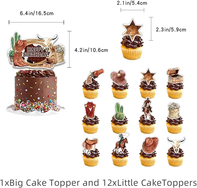 Western Cowboy Birthday Party Decorations Set with Western Cowboy Theme Happy Birthday Banner Balloon Cake Topper Cupcake Topper Background for Western Cowboy Party Supplies