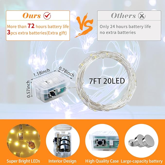 12 Pack Orange Fairy Lights 7Ft 20 LED Twinkle String Lights 3 Modes Battery Operated Waterproof Firefly Starry for Mason Jar Party Wedding Christmas Valentines Day Table Centerpieces