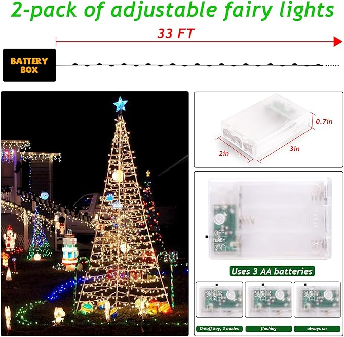 Fairy String Lights Battery Operated,2Pack 33FT 100 LED Twinkle Lights Indoor Outdoor String Lights for Bedroom,Dorm,Patio,Tapestry,Backyard,Garden,Christmas,Party