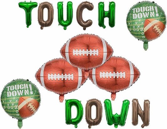 Football Balloons Green Brown Touch Down Foil Balloon Letter Rugby Balloons for Football Themed Party Decoration Supplies Birthday Decor Ballons Arch Kits Party Balloon Set 14pcs