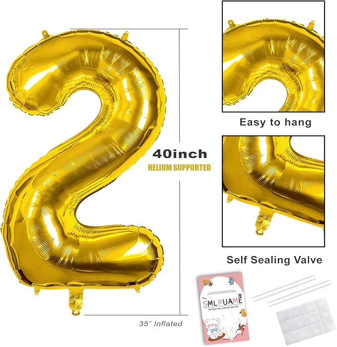 40 inch Number Balloon 0-9 Gold Large Number 12 Balloons,Digital Balloons for Birthday Party Celebration Decorations Supplies, Helium Foil Number Balloons for Wedding Anniversary