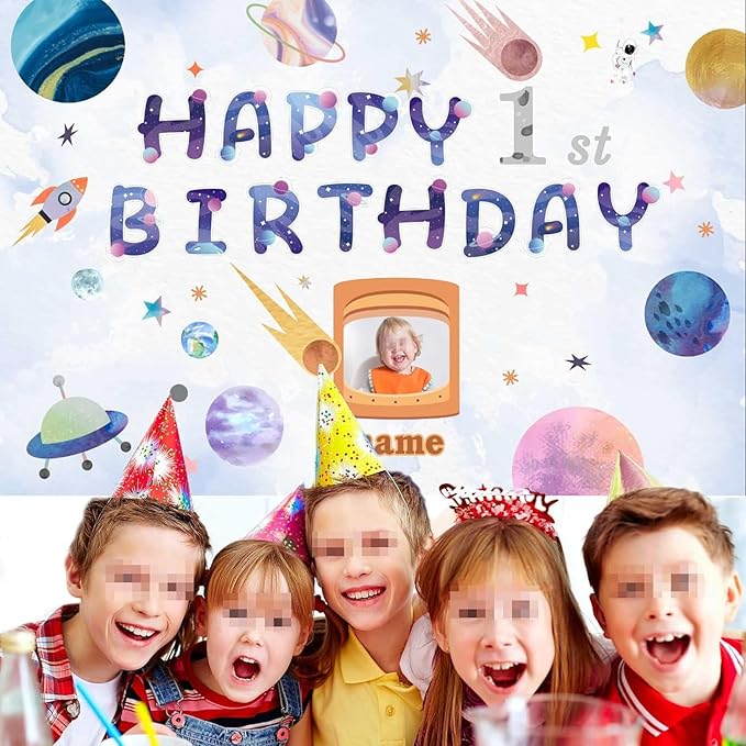 Dicodes Custom Space Theme Birthday Decoration Banner - Personalized with Your Photo and Name