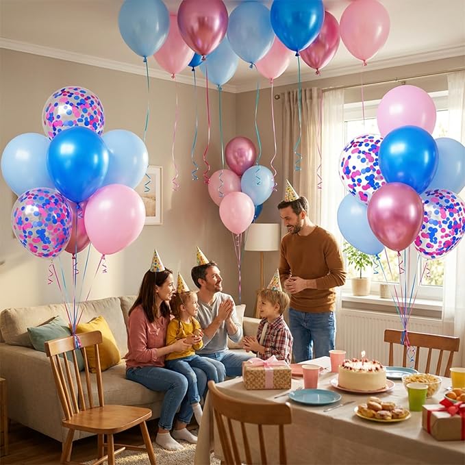 Hiquaty Pink and Blue Balloons, 50pcs Light Pink Balloons,12 inch Gender Reveal Balloons,Light Blue Balloons with Ribbon for Birthday Wedding Baby Shower Party Decoration