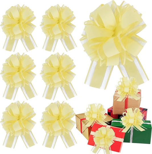 6pcs 7 Inch Pull Bows Pastel Yellow Gift Wrap Bows for Gift Wrapping, Ribbon, Wedding, Christmas, Valentine's Day, Birthday Party Decorations