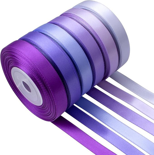 Purple Satin Ribbon 3/8 Inch Wide Lavender Light Purple Lilac Ribbon Assorted Solid Color Double Faced Satin Ribbon for Flower Bouquet Wedding Invitation Crafts Gift Wrapping Hair Bows - 60Yds