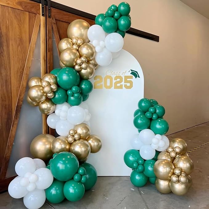 Emerald Green Gold Balloons Arch Garland Kit, 134pcs Dark Green,White,Chrome Gold Balloons for Birthday Baby Shower Wedding Anniversary Jungle Safari Wild One Animal Party Decorations