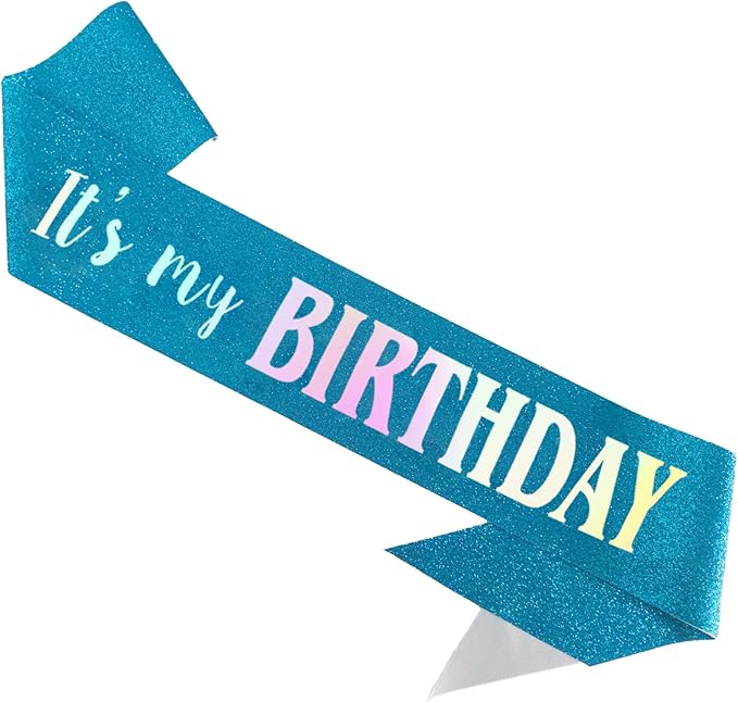 It's My Birthday Sash, Dazzle Foil Letter Glitter Blue Birthday Sash for Women Men Girl Boy Kids Teenager Funny Bday Gifts Party Favors Photo Prop