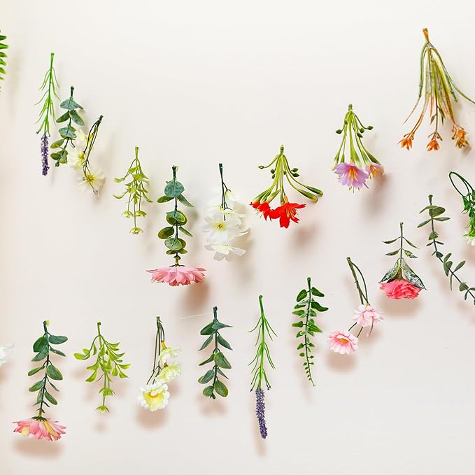 Suncalla 2 Pcs 6.6 ft Artificial Flower Garland Spring Wildflower Vines Backdrop Floral Hanging Ceiling Garland for Tea Birthday Wedding Bridal Shower Baby Shower Backdrop Wall Decor(Vivid Color)