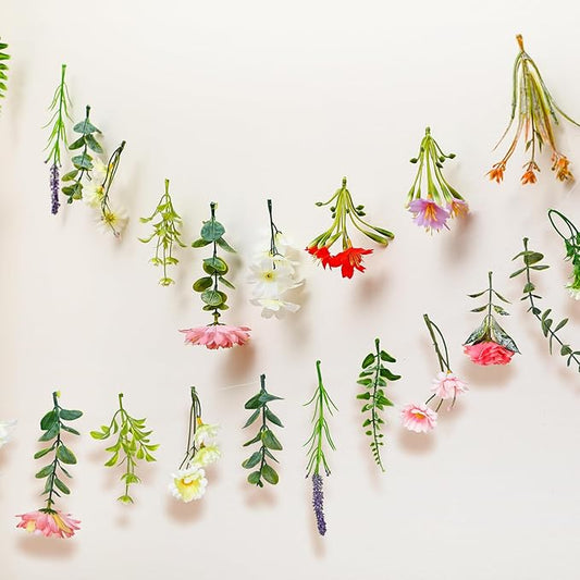Suncalla 2 Pcs 6.6 ft Artificial Flower Garland Spring Wildflower Vines Backdrop Floral Hanging Ceiling Garland for Tea Birthday Wedding Bridal Shower Baby Shower Backdrop Wall Decor(Vivid Color)