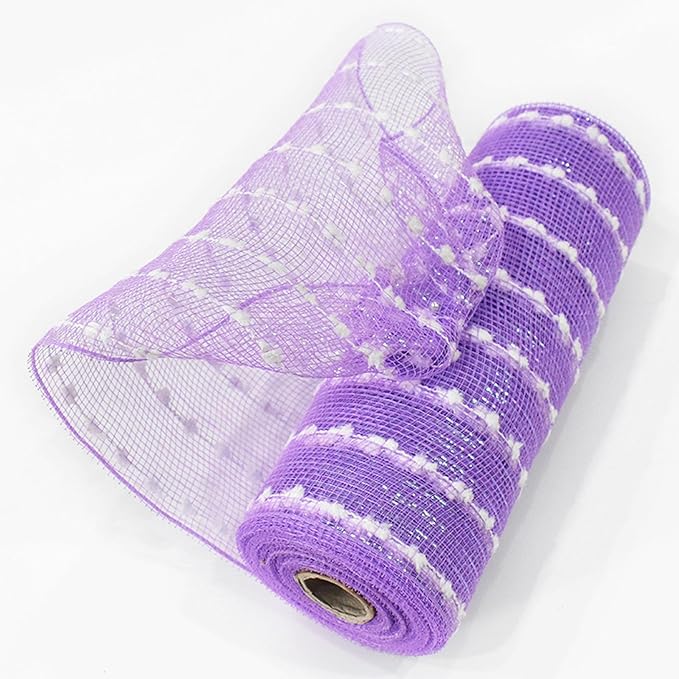3 Rolls Light Purple Snowball Deco Mesh Ribbon for Wreath Making Supplies, 10 Inch x 30FT Metallic Foil Burlap Deco Mesh Fabric for DIY Crafts Christmas Tree Wreath Swags and Decorating