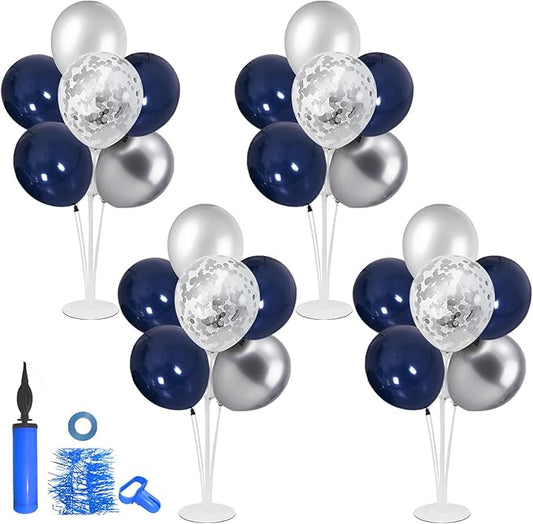 ZJDHPTY 4 Set Balloon Stand with Silver Navy Blue Balloons Centerpiece Table Decorations for Birthday Wedding Anniversary Retirement New Years Graduation Decorations Class of 2026