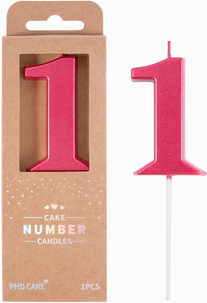 PHD CAKE 2.76 Inch Modern Red 1 Number Birthday Candles, Red Number Candles, Cake Number Candles, Party Celebration