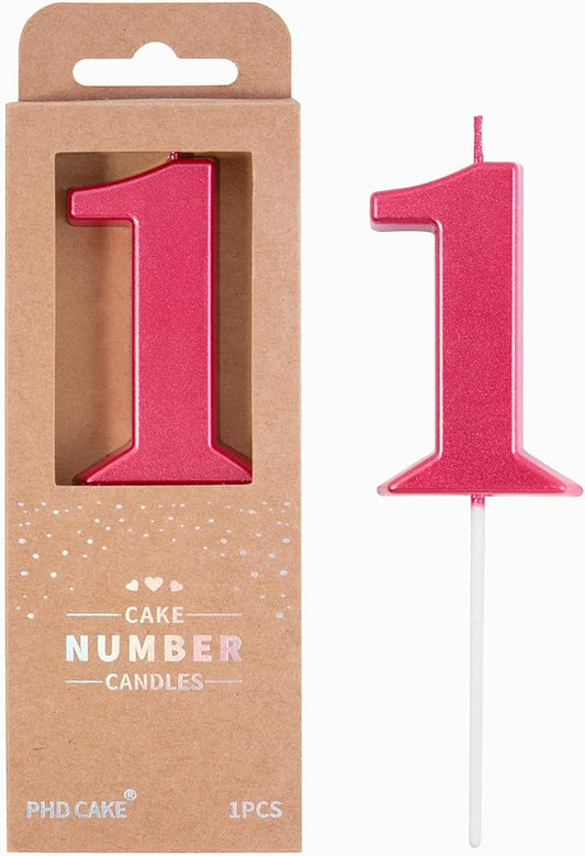 PHD CAKE 2.76 Inch Modern Red 1 Number Birthday Candles, Red Number Candles, Cake Number Candles, Party Celebration