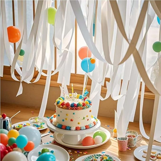 White Crepe Paper 6 Pcs Streamers for Party Decorations, Birthday Wedding DIY Crafts, Gift Wrapping Supplies