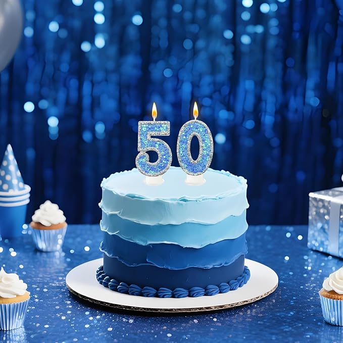 Blue Star Number 5 Candle for Cake Decoration, Glitter Star Cake Topper, Shaker Style Number Candle for Anniversary Celebration Party Supplies