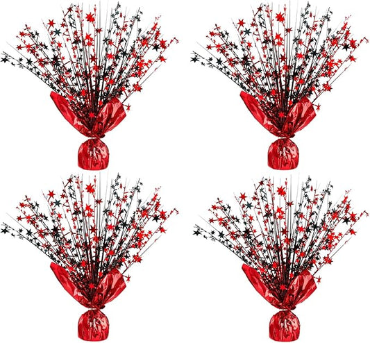4 Pack Metallic Foil Spray Centerpiece Stars for Wedding, Birthday, Anniversary, Christmas Table Decor, Holiday Festival Baby Shower Graduation Mantle Party Decorations (Red&Black)