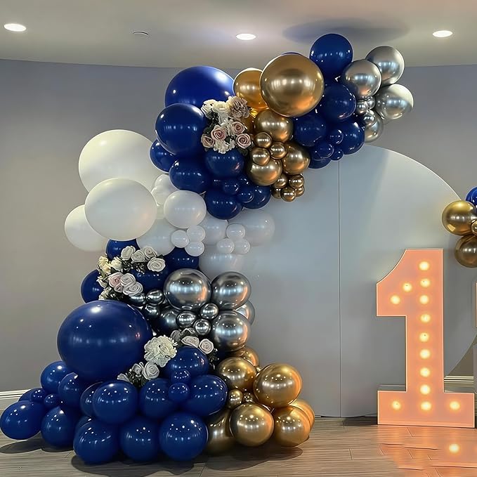 Blue and Gold Balloons Garland Arch Kit, Navy Blue and Gold Confetti Balloons for Class 2026 Graduation, Birthday, Retirement, Anniversary, Baby Shower Party Decorations