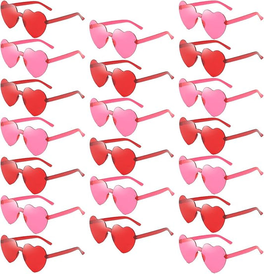 20 Pack Heart Sunglasses for Women Candy Transparent Rimless Bulk Heart Shaped Glasses for Bachelorette Party Favors