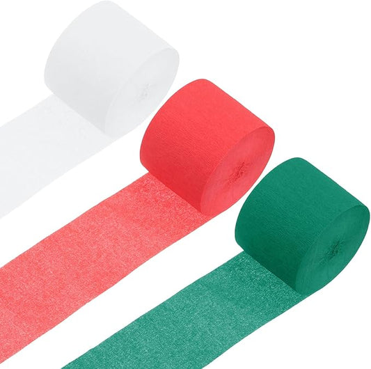 MECCANIXITY 3 Roll 246 ft Crepe Paper Streamers, Wedding Decoration Streamers Party Decoration for Wedding Valentine's Day Festival Backdrop, Red,White,Green