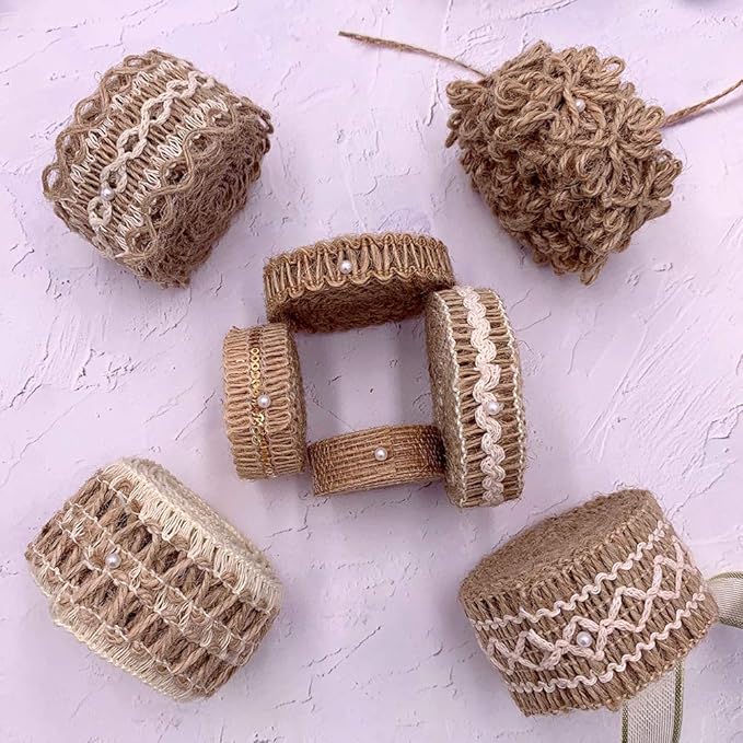 Burlap Ribbons,8 Rolls Burlap Lace Burlap Wedding Ribbon Natural Jute Rope Twine String for Crafts Gift Wrapping Wedding Party Home Decoration(17.6 Yards)